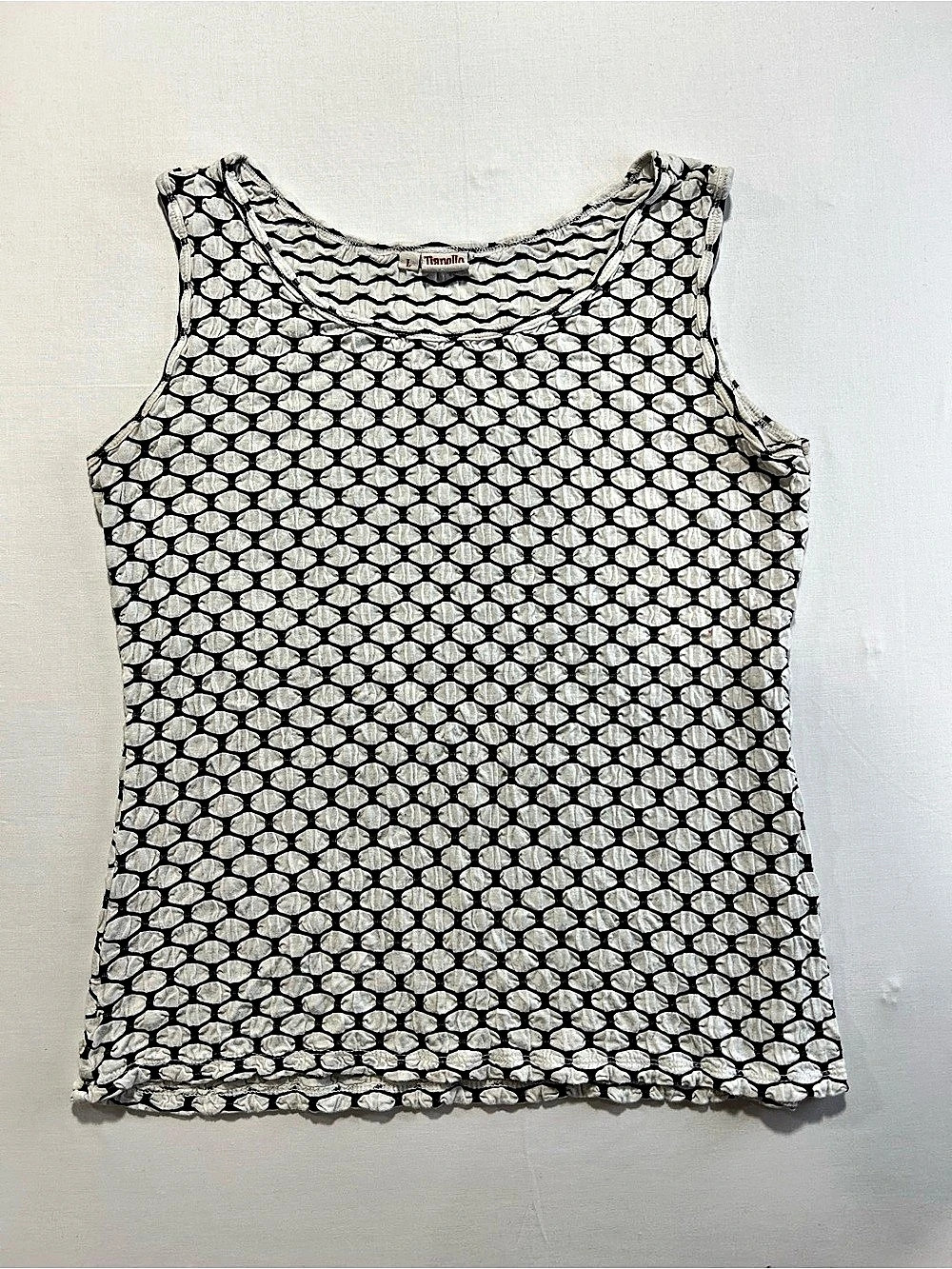 Tianello Black White Textured Bubble Tank Top Size L Scoop Neck Made in USA